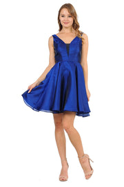 Short Metallic V-Neck Dress with Pockets by Poly USA 9018-Short Cocktail Dresses-ABC Fashion