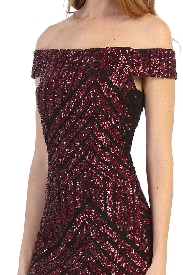 Short Off Shoulder Glitter Print Dress by Celavie 6480
