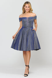 Iridescent Glitter Short Off the Shoulder Dress by Poly USA 8224-Short Cocktail Dresses-ABC Fashion