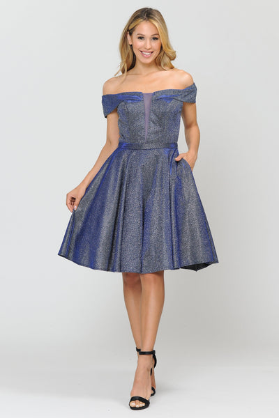 Iridescent Glitter Short Off the Shoulder Dress by Poly USA 8224-Short Cocktail Dresses-ABC Fashion