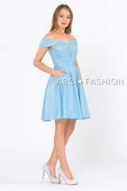 Iridescent Glitter Short Off the Shoulder Dress by Poly USA 8224-Short Cocktail Dresses-ABC Fashion