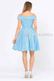 Iridescent Glitter Short Off the Shoulder Dress by Poly USA 8224-Short Cocktail Dresses-ABC Fashion