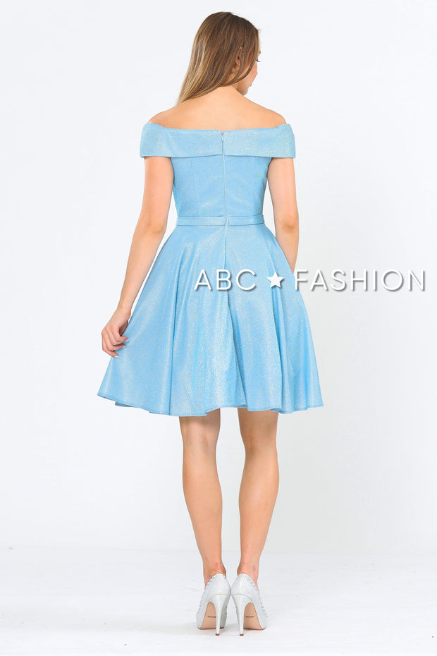 Iridescent Glitter Short Off the Shoulder Dress by Poly USA 8224-Short Cocktail Dresses-ABC Fashion