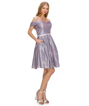 Short Off Shoulder Metallic Dress by Cinderella Couture 8012J
