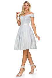 Short Off Shoulder Metallic Dress by Cinderella Couture 8012J