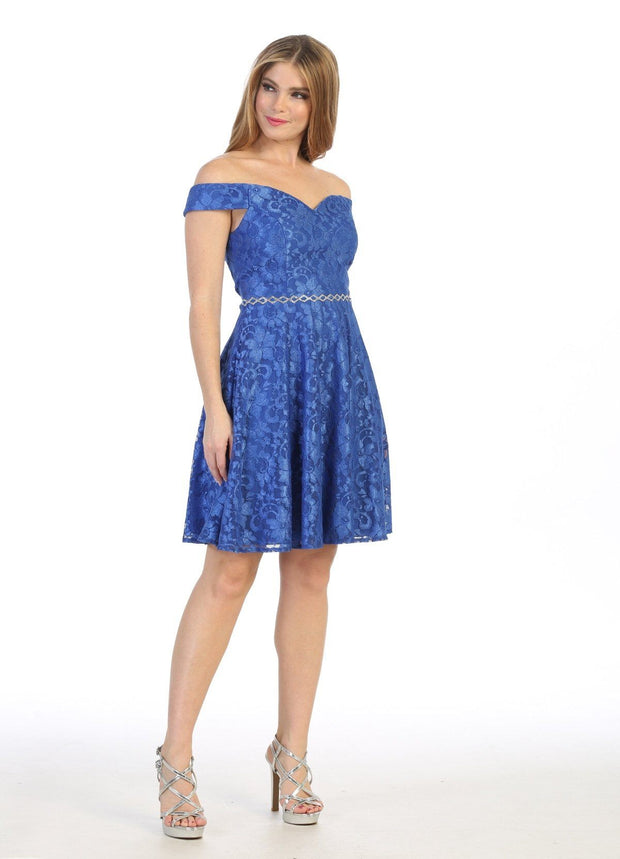 Short Off the Shoulder Floral Lace Dress by Celavie 6409S