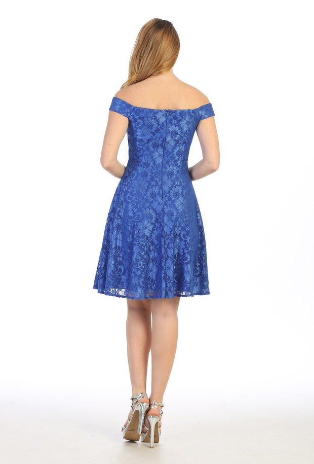 Short Off the Shoulder Floral Lace Dress by Celavie 6409S