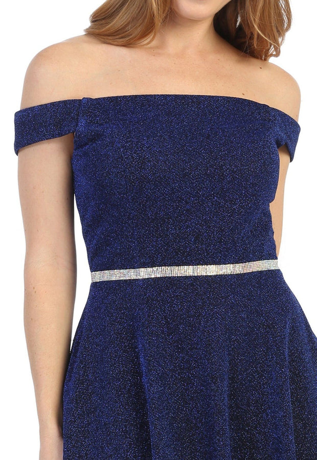 Short Off the Shoulder Metallic Glitter Dress by Celavie 6402S