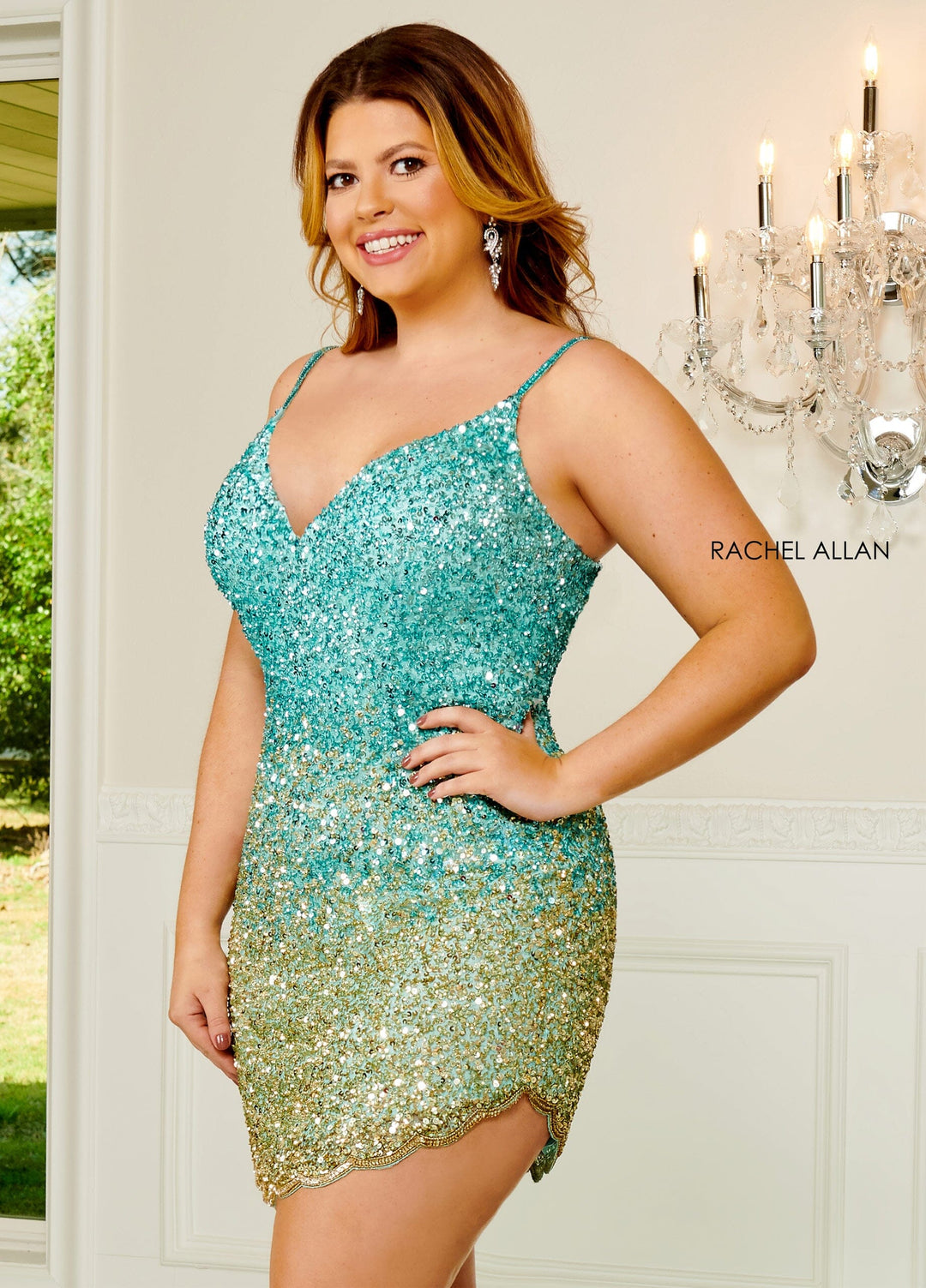 Short Ombre Sequin V-Neck Dress by Rachel Allan 40165