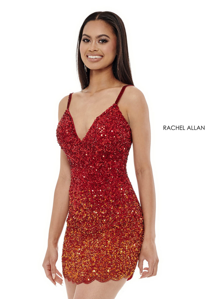 Short Ombre Sequin V-Neck Dress by Rachel Allan 40165