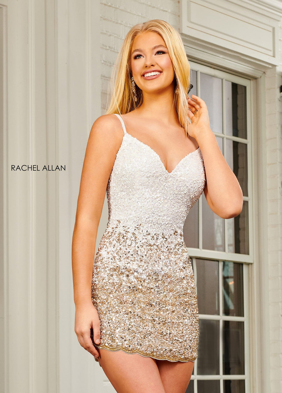 Short Ombre Sequin V-Neck Dress by Rachel Allan 40165