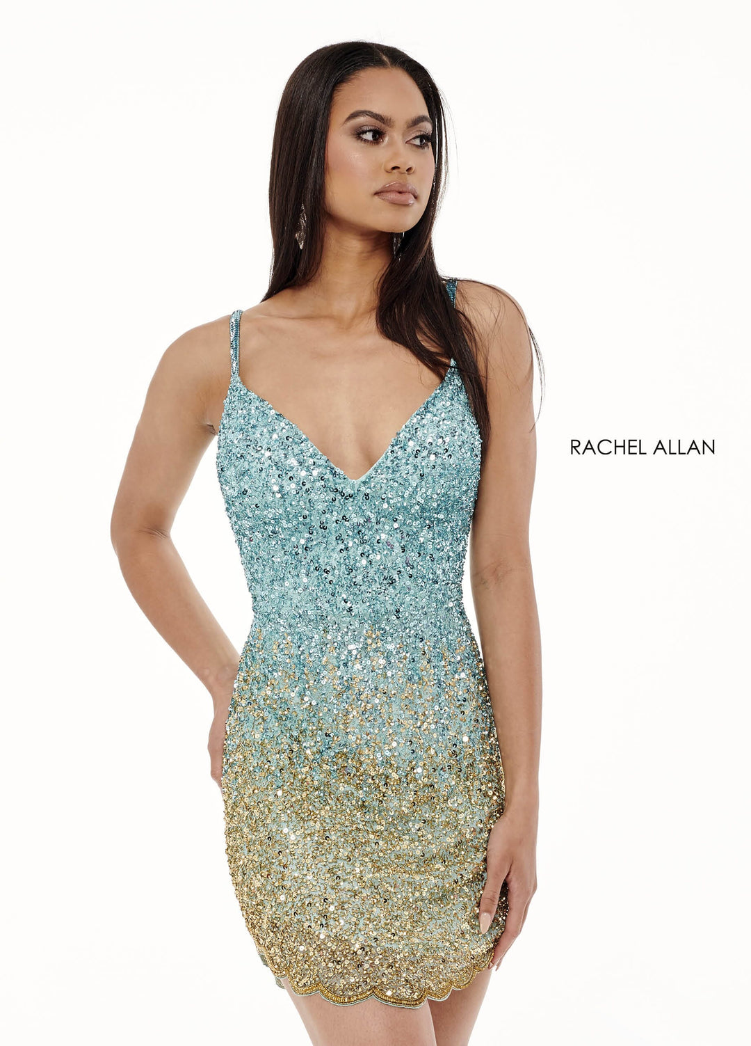 Short Ombre Sequin V-Neck Dress by Rachel Allan 40165