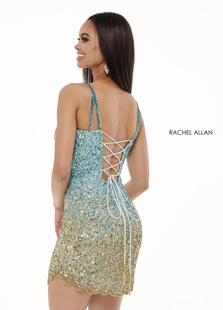 Short Ombre Sequin V-Neck Dress by Rachel Allan 40165