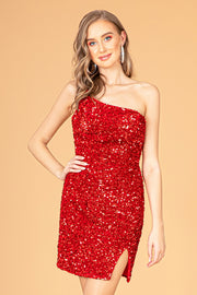 Short One Shoulder Sequin Velvet Dress by Elizabeth K GS3086