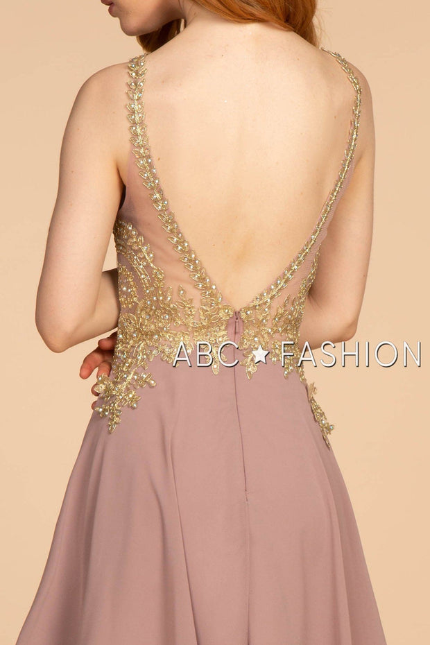 Short Open Back Dress with Lace Appliques by Elizabeth K GS1615-Short Cocktail Dresses-ABC Fashion