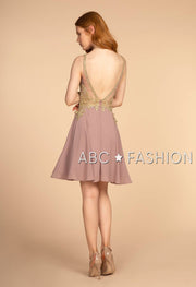 Short Open Back Dress with Lace Appliques by Elizabeth K GS1615-Short Cocktail Dresses-ABC Fashion