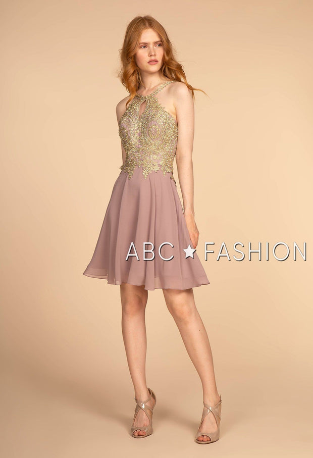 Short Open Back Dress with Lace Appliques by Elizabeth K GS1615-Short Cocktail Dresses-ABC Fashion