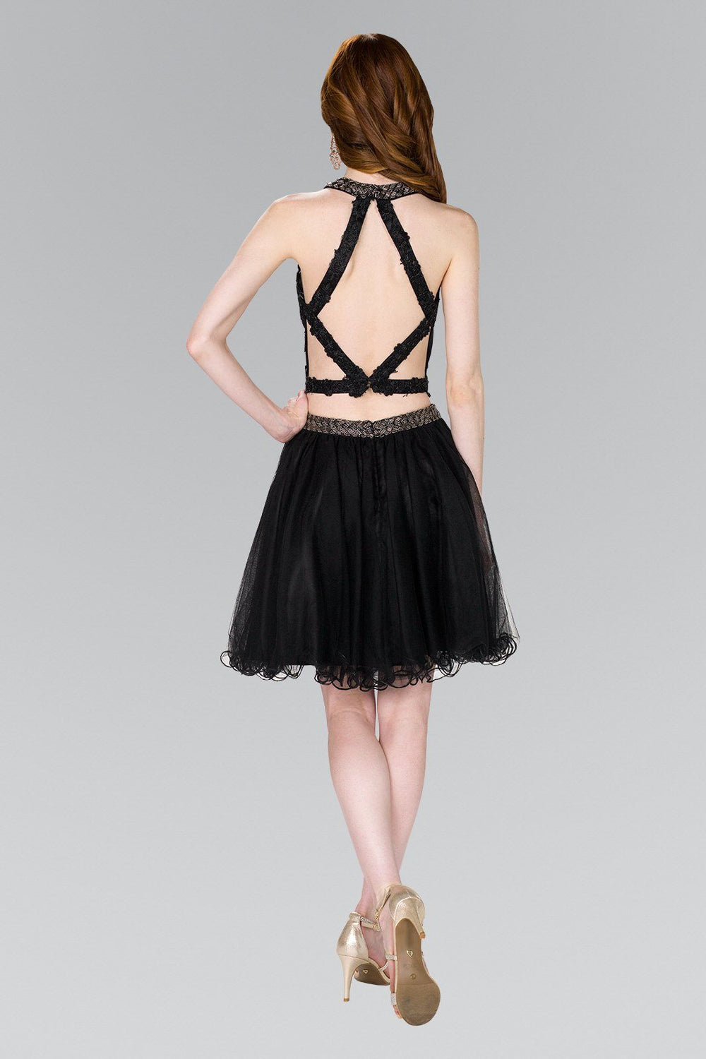 Short Open Back Two Piece Black Dress by Elizabeth K GS2398-Short Cocktail Dresses-ABC Fashion
