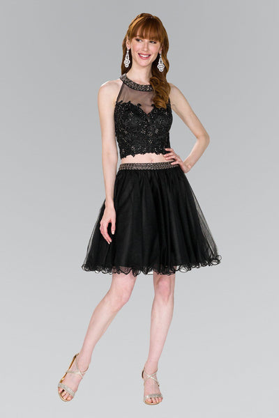 Short Open Back Two Piece Black Dress by Elizabeth K GS2398-Short Cocktail Dresses-ABC Fashion