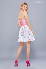 Short Pink Floral Print Dress with Applique by Nox Anabel 6226-Short Cocktail Dresses-ABC Fashion