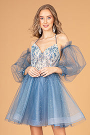 Short Puff Sleeve A-line Dress by Elizabeth K GS3095