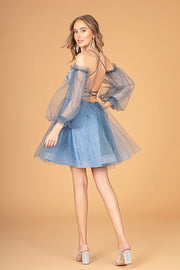 Short Puff Sleeve A-line Dress by Elizabeth K GS3095