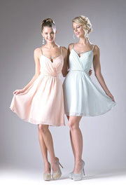 Short Ruched V-Neck Dress by Cinderella Divine 1009-Short Cocktail Dresses-ABC Fashion