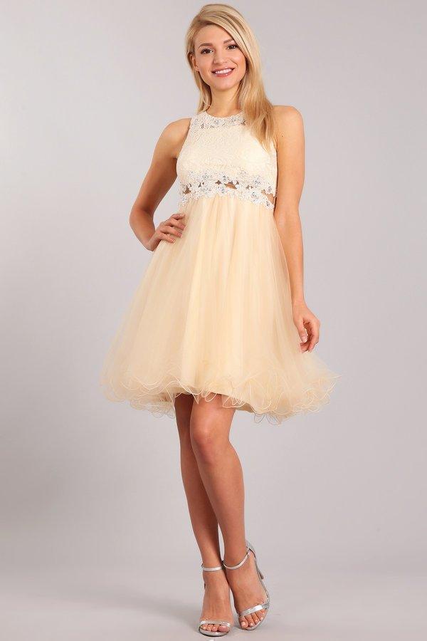 Short Ruffled Dress with Lace Bodice by Cinderella Couture 5010-Short Cocktail Dresses-ABC Fashion