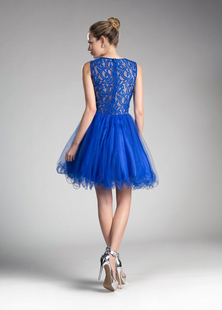 Short Ruffled Dress with Lace Bodice by Cinderella Divine CD0117-Short Cocktail Dresses-ABC Fashion