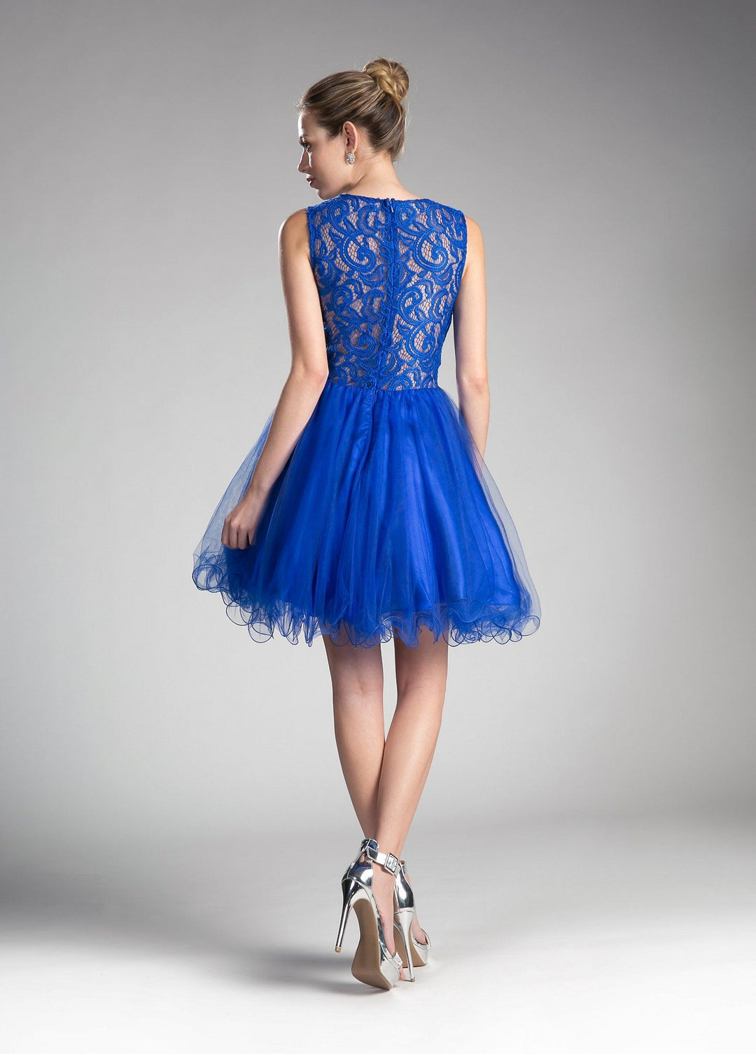 Short Ruffled Dress with Lace Bodice by Cinderella Divine CD0117-Short Cocktail Dresses-ABC Fashion