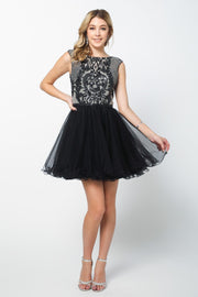 Short Ruffled Dress with Sequined Bodice by Nox Anabel Y645