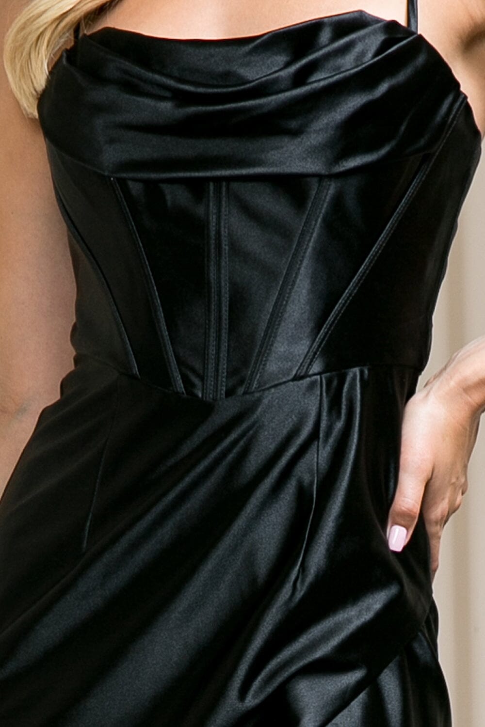 Short Satin Cowl Slit Dress by Amelia Couture 20116S