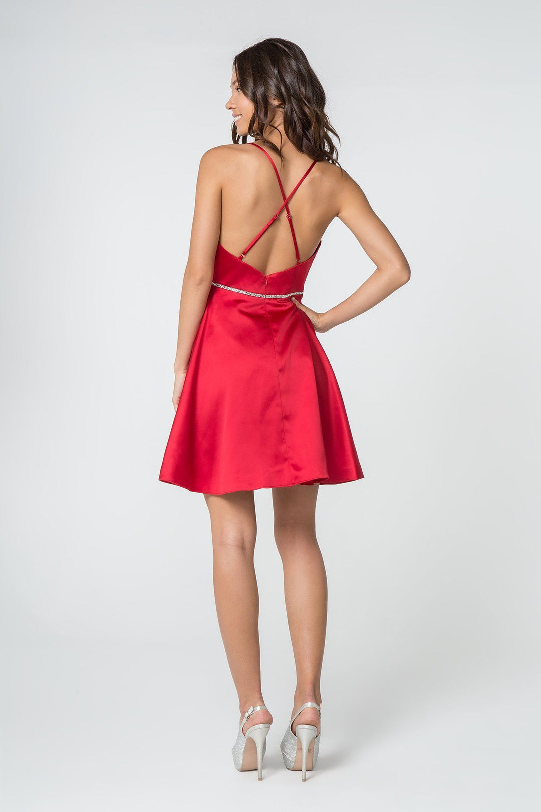 Short Satin Dress with Beaded Waistband by Elizabeth K GS2855