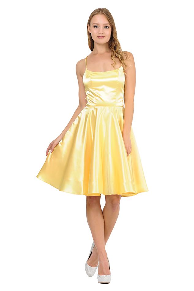 Short Satin Dress with Caged Open Back by Poly USA 9064-Short Cocktail Dresses-ABC Fashion