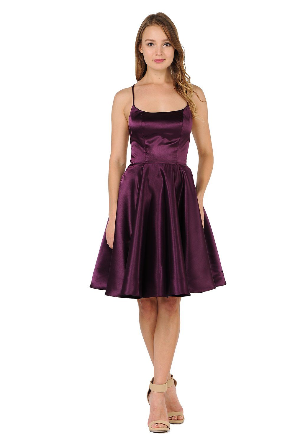 Short Satin Dress with Caged Open Back by Poly USA 9064-Short Cocktail Dresses-ABC Fashion