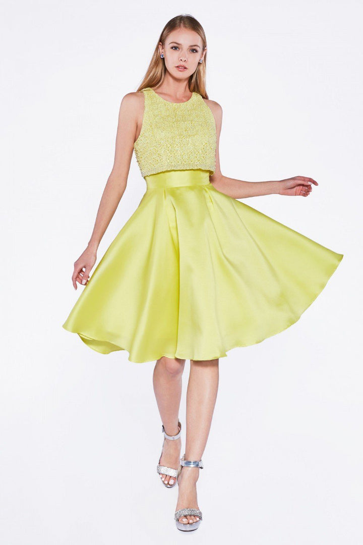 Short Satin Dress with Lace Bodice by Cinderella Divine 14081S