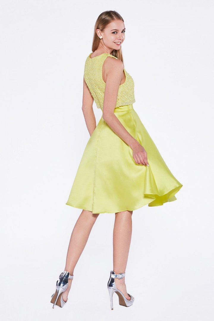 Short Satin Dress with Lace Bodice by Cinderella Divine 14081S