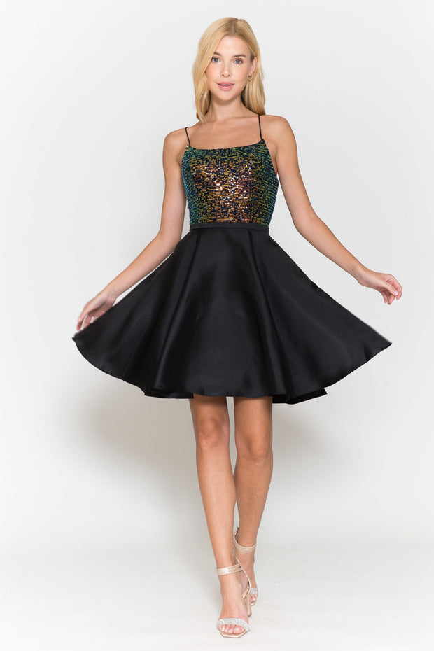 Short Sequin Bodice A-line Dress by Poly USA 8730