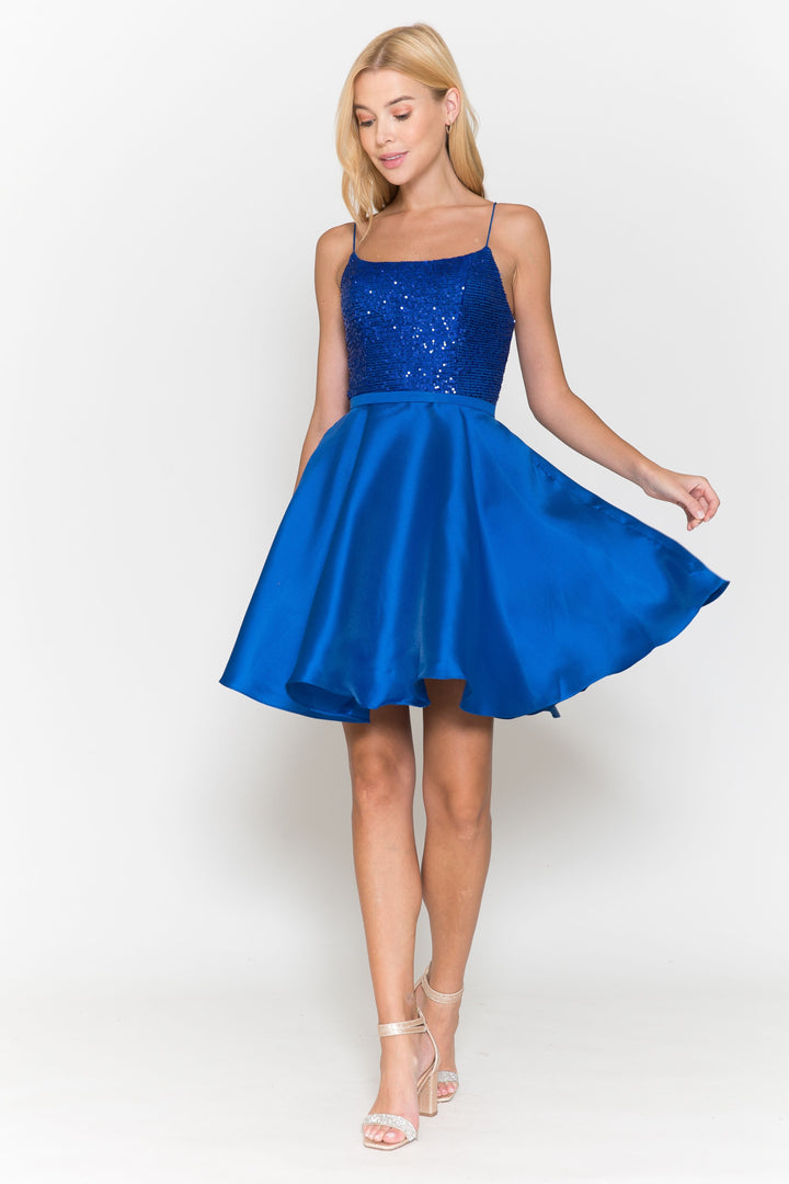 Short Sequin Bodice A-line Dress by Poly USA 8730