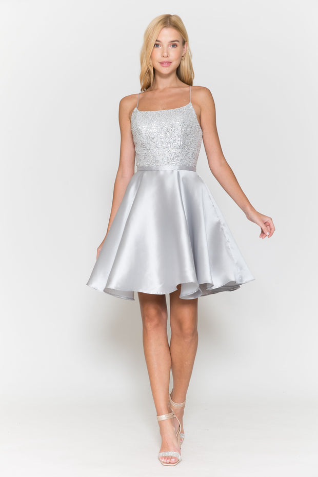 Short Sequin Bodice A-line Dress by Poly USA 8730
