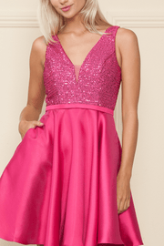 Short Sequin Bodice A-line Dress by Poly USA 8954