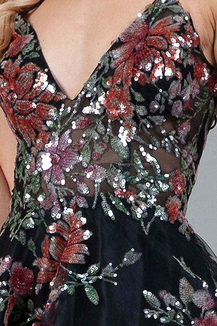 Short Sequin Floral Print Dress by Amelia Couture 5038S