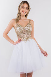 Short Sheer Bodice Glitter Dress by Elizabeth K GS1967
