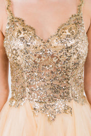 Short Sheer Bodice Glitter Dress by Elizabeth K GS1967