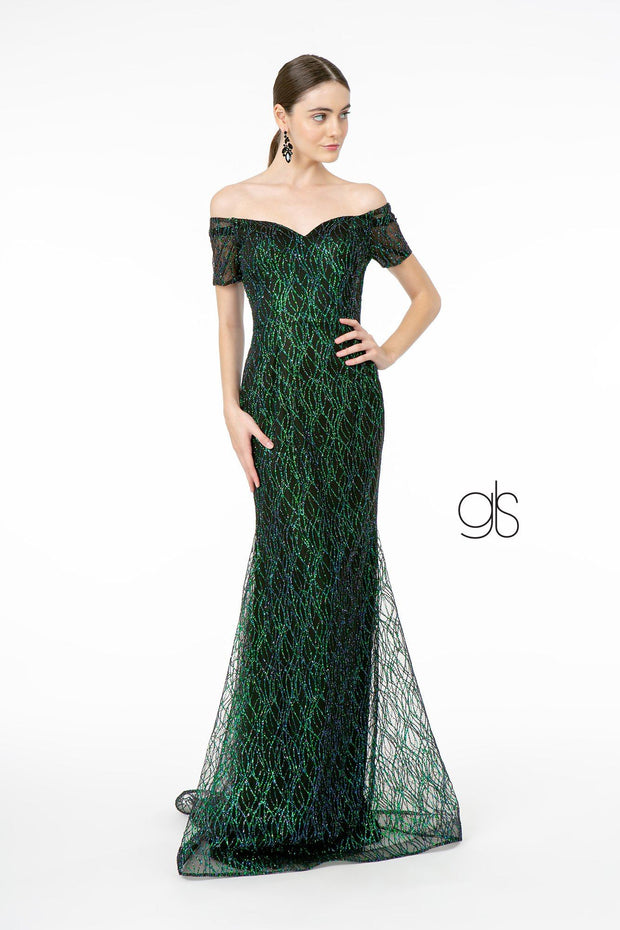 Short Sleeve Long Glitter Mermaid Dress by Elizabeth K GL1846