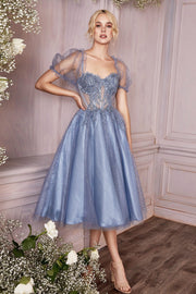 Short Sleeve Tea Length Dress by Cinderella Divine CD0187