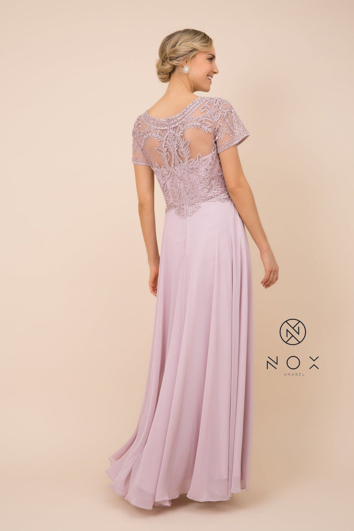 Short-Sleeved Gown with Appliqued Bodice by Nox Anabel Y525