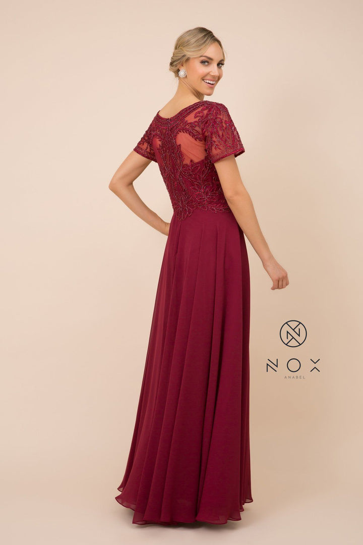 Short-Sleeved Gown with Appliqued Bodice by Nox Anabel Y525