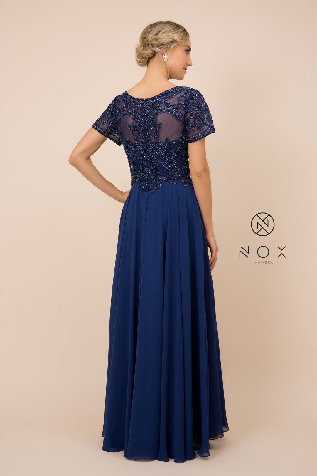 Short-Sleeved Gown with Appliqued Bodice by Nox Anabel Y525