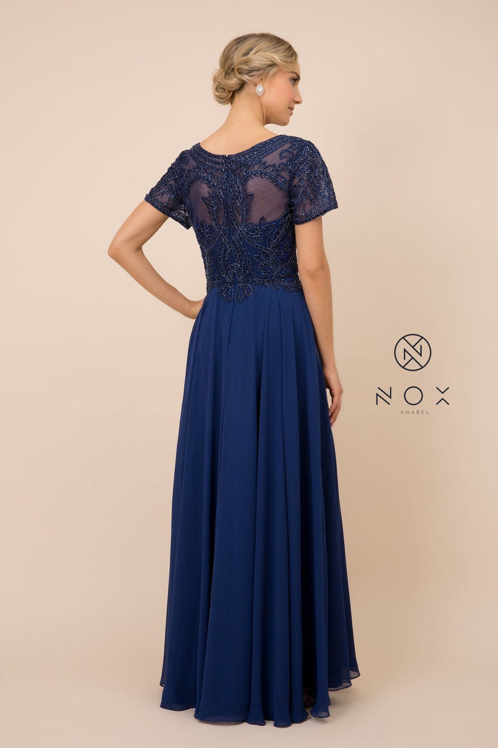 Short-Sleeved Gown with Appliqued Bodice by Nox Anabel Y525